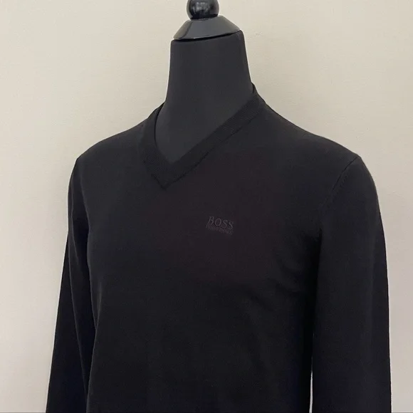 New Hugo Boss V Neck Black Wool Sweater